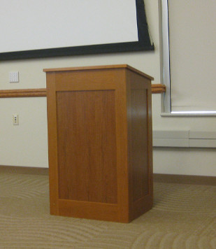 An empty podium, with no one speaking