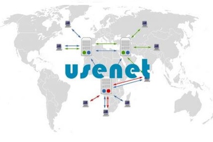 A representation of Usenet as a global network of servers and clients